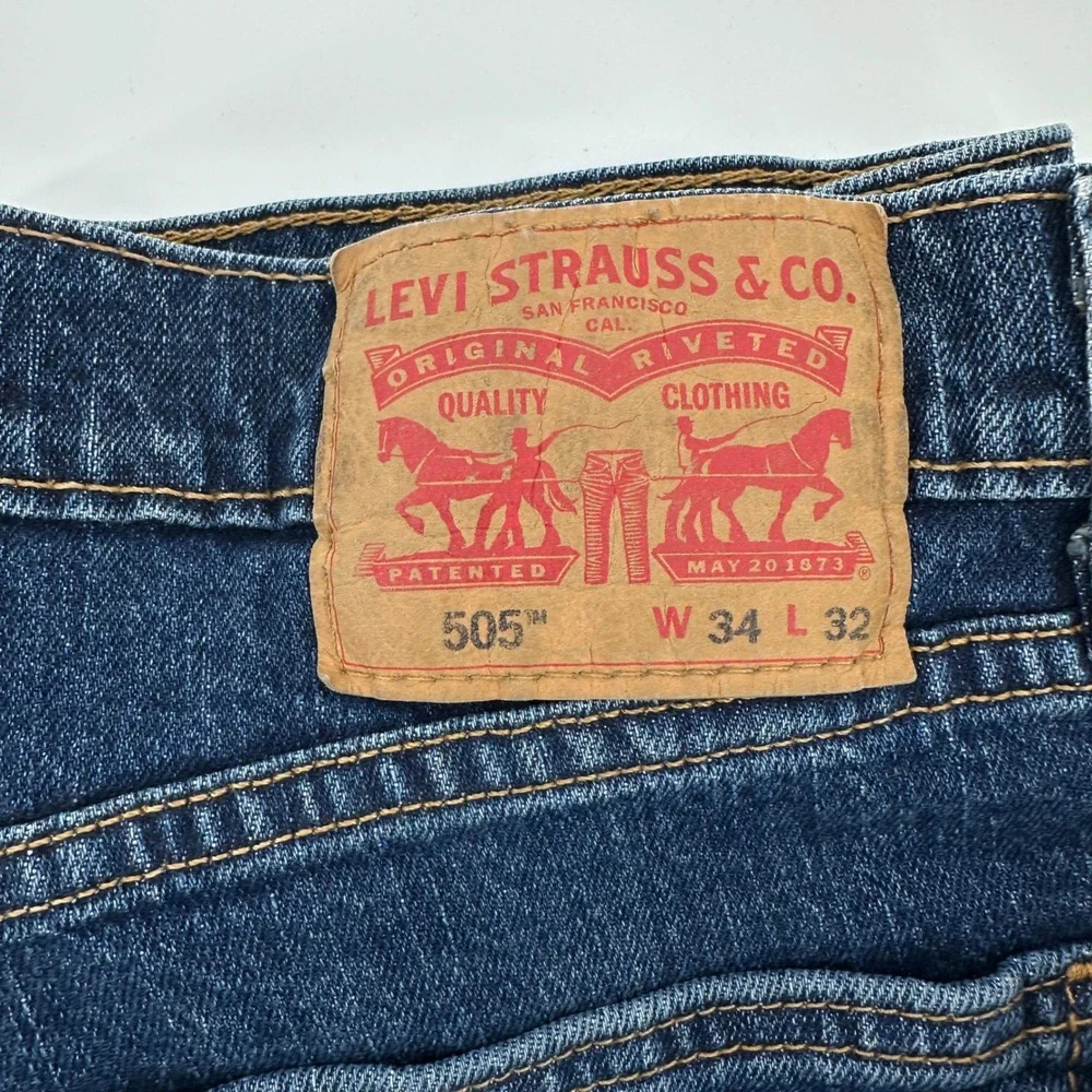 Levi Strauss 505 Mens W34‎ L32 Med Wash Straight Fit Denim Jeans
